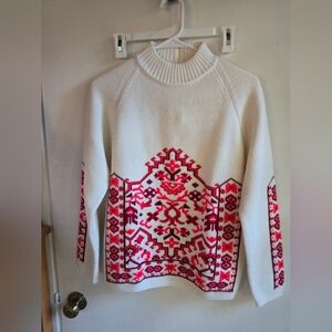 Fully Fashioned Vintage Cream Hand Embroidered Sweater 100% Acrylic Large NWOT